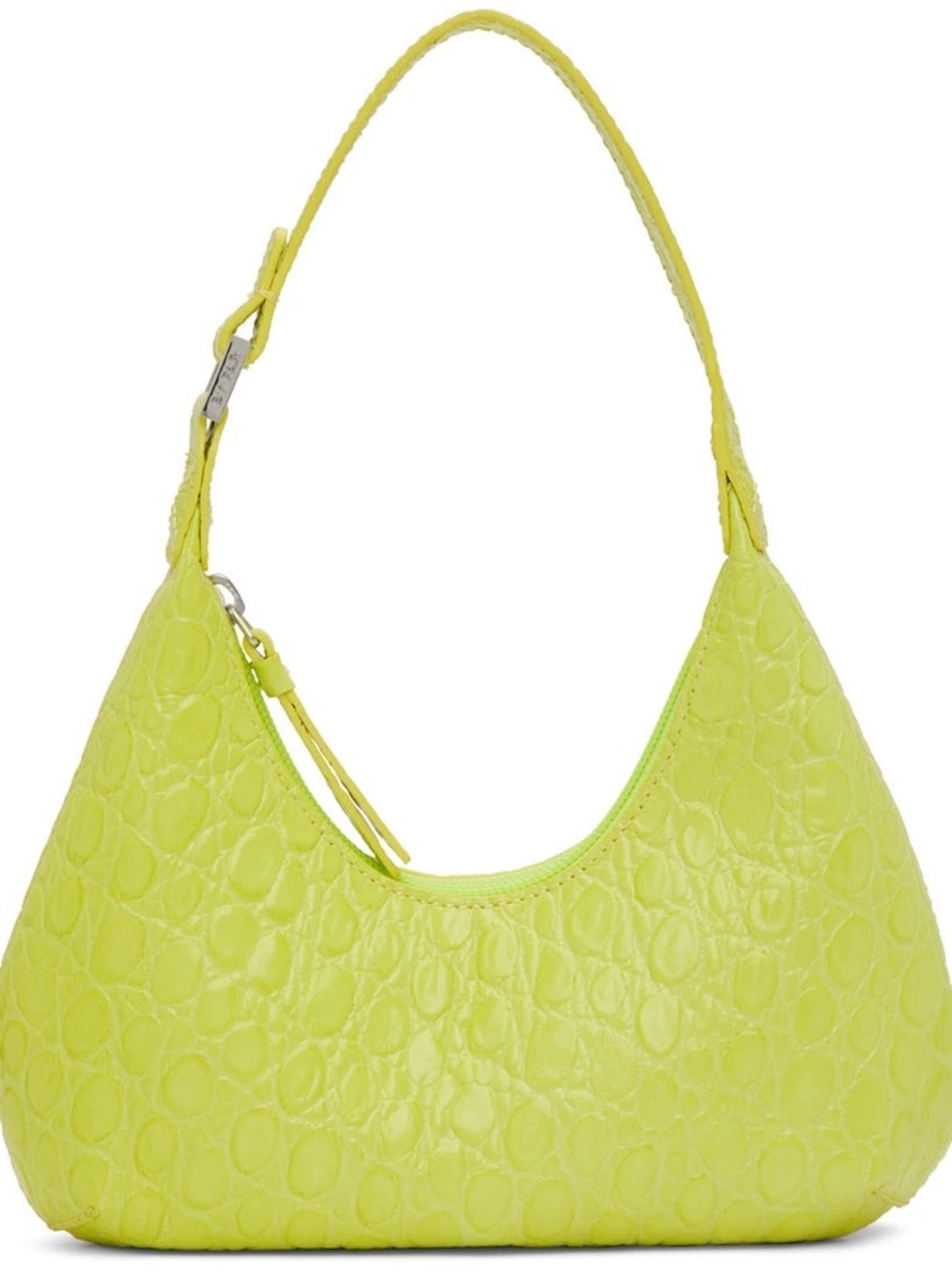 BY FAR Baby Amber Croc Embossed Leather Acid Green Shoulder Bag